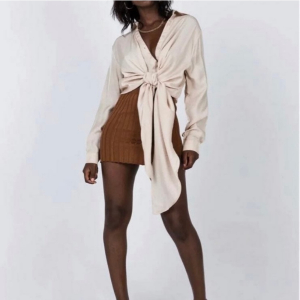 Princess Polly Benora Tie Front Asymmetric Button Down Shirt Top